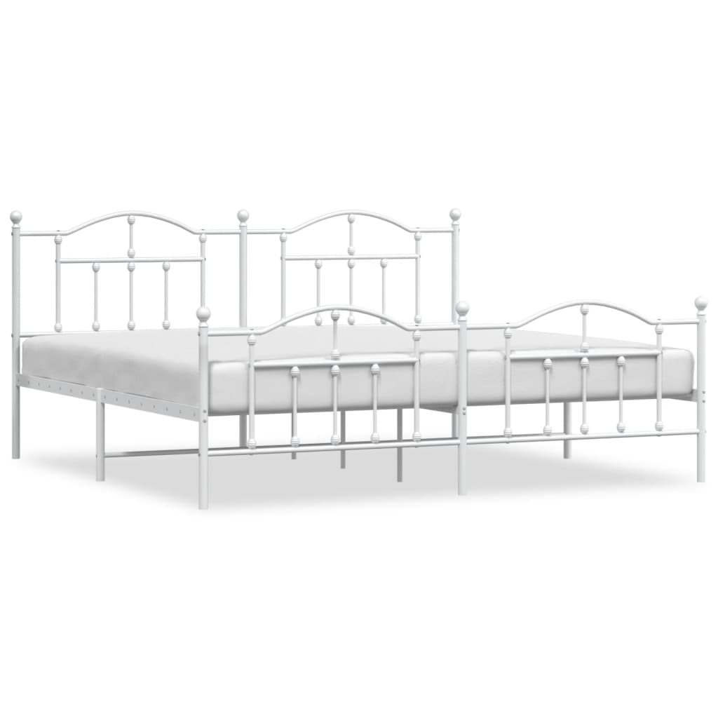 Sengeramme i metall med hode- og fotgavl hvit 193x203 cm