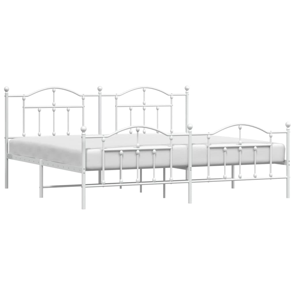 Sengeramme i metall med hode- og fotgavl hvit 193x203 cm
