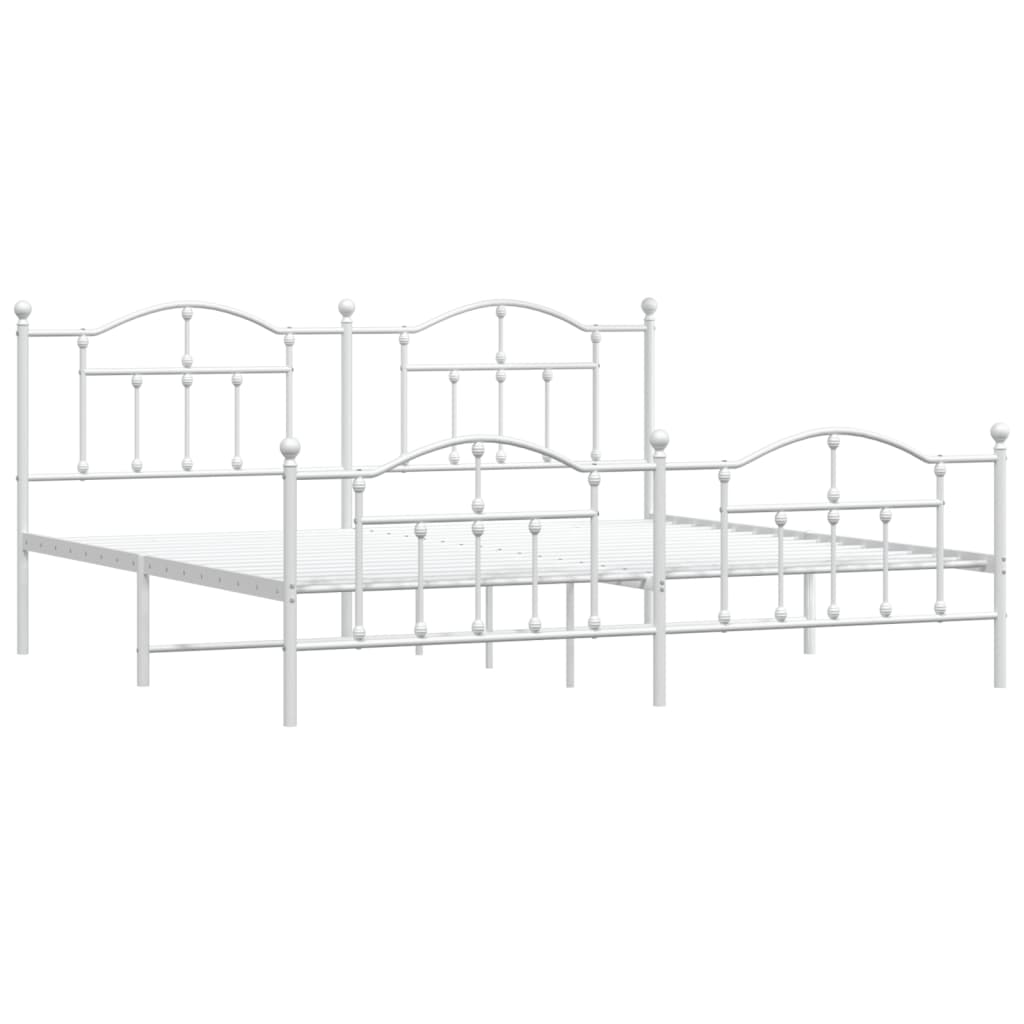 Sengeramme i metall med hode- og fotgavl hvit 200x200 cm