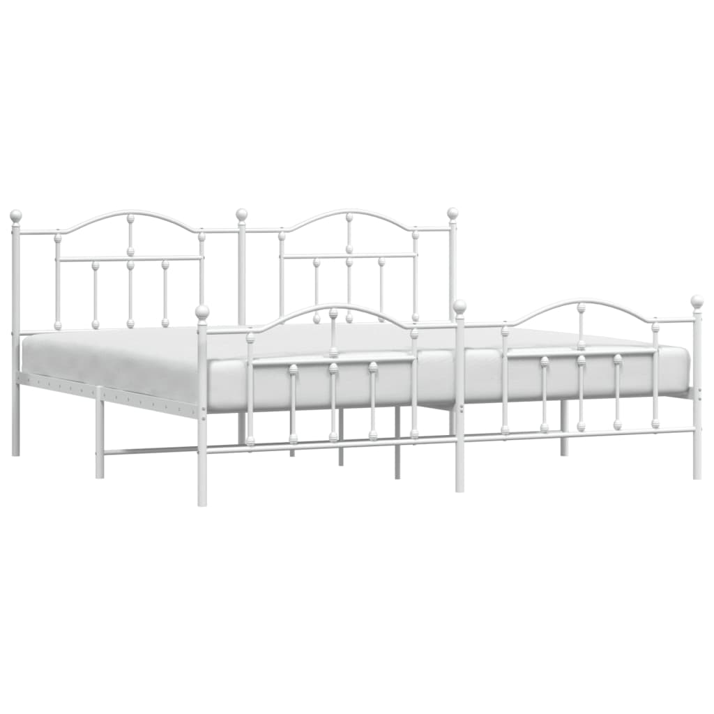 Sengeramme i metall med hode- og fotgavl hvit 200x200 cm