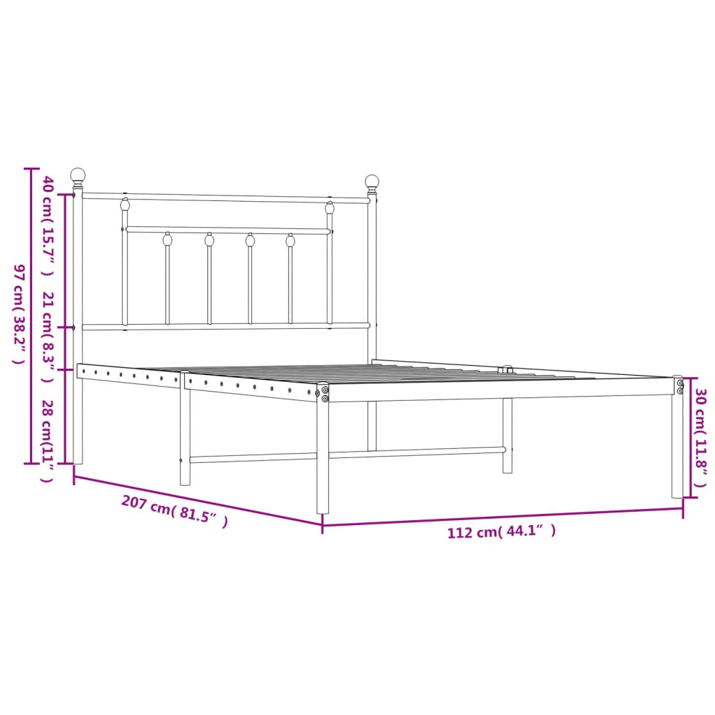 Sengeramme i metall med hodegavl svart 107x203 cm