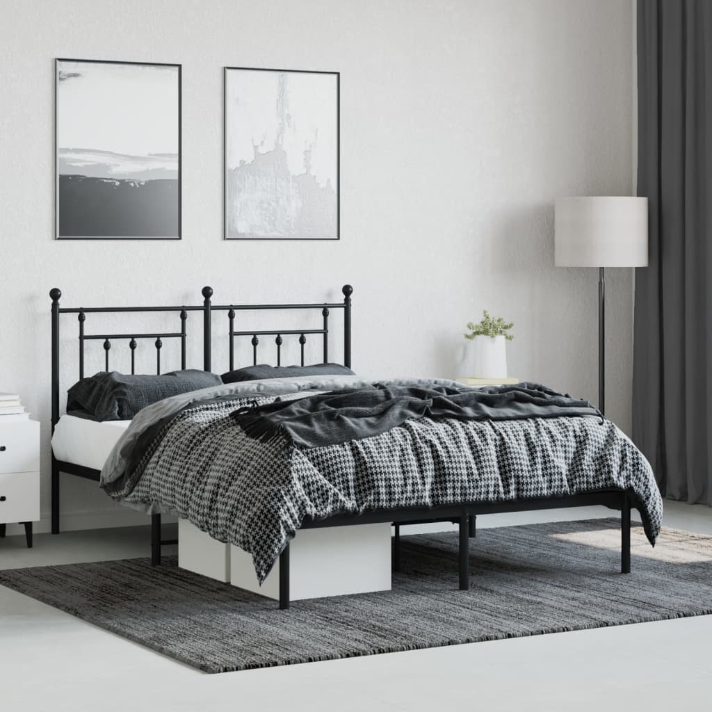 Sengeramme i metall med sengegavl svart 140x200 cm