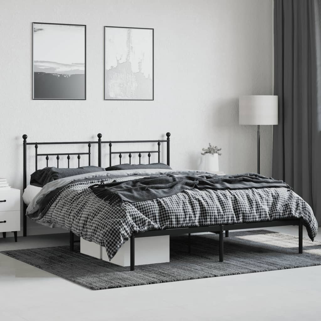 Sengeramme i metall med sengegavl svart 183x213 cm
