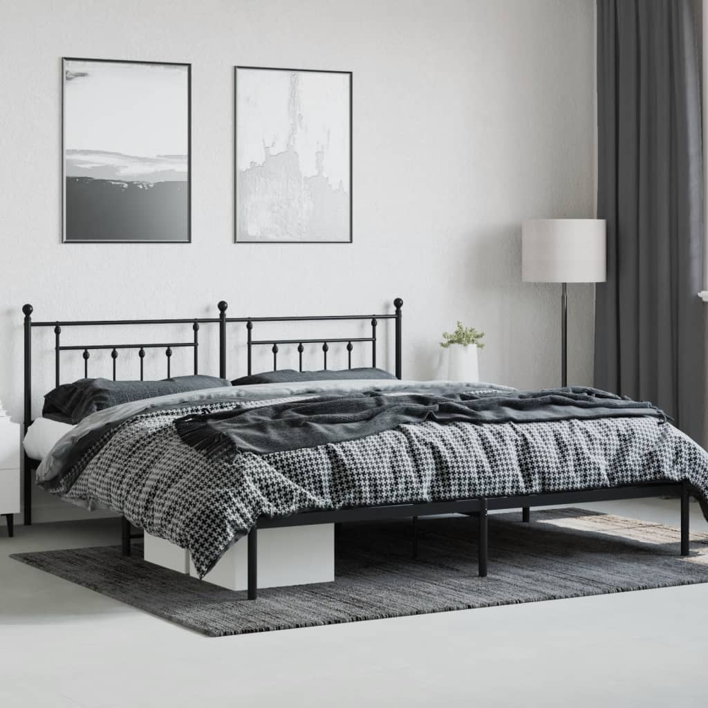Sengeramme i metall med sengegavl svart 193x203 cm