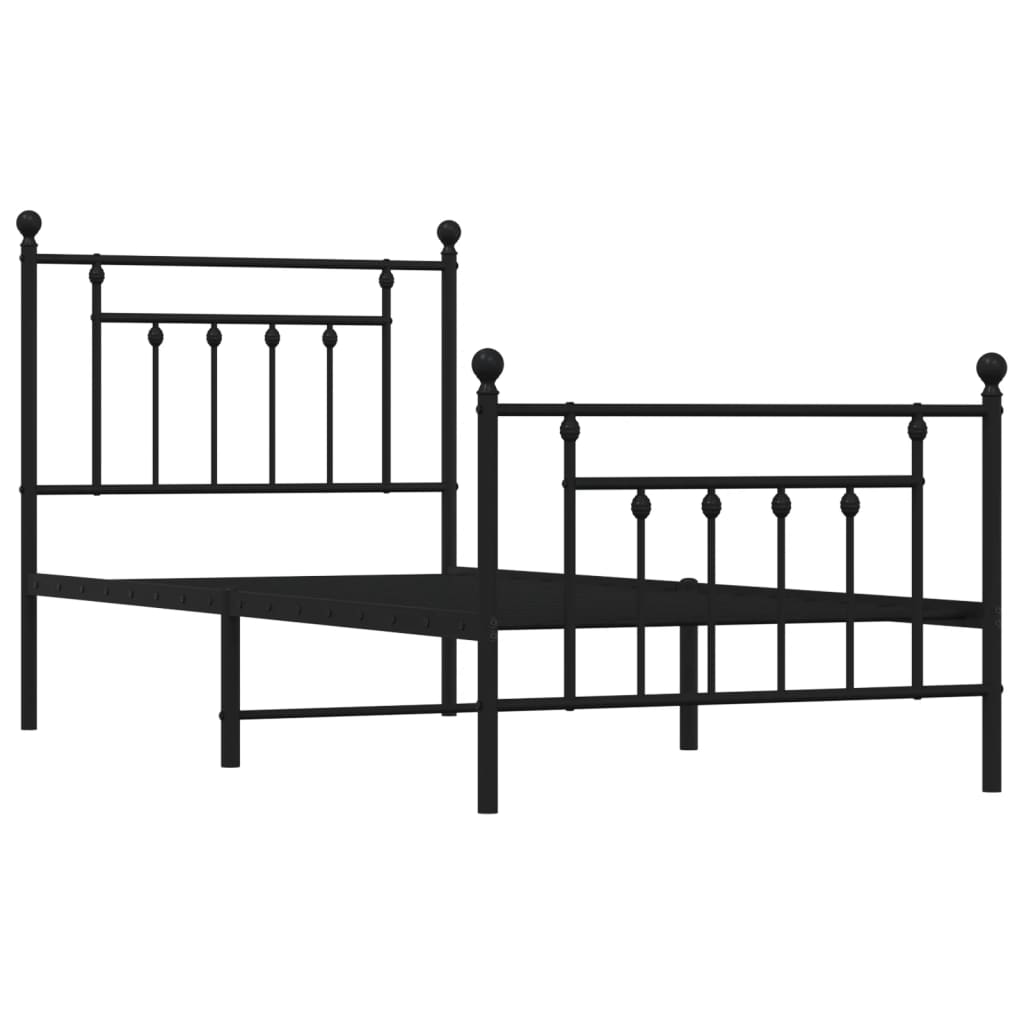 Sengeramme i metall med hode- og fotgavl svart 90x200 cm