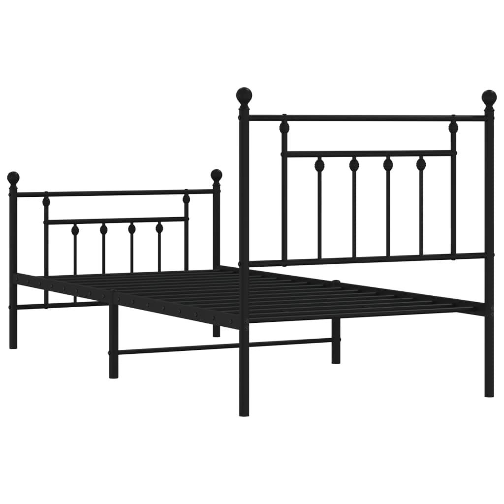 Sengeramme i metall med hode- og fotgavl svart 90x200 cm