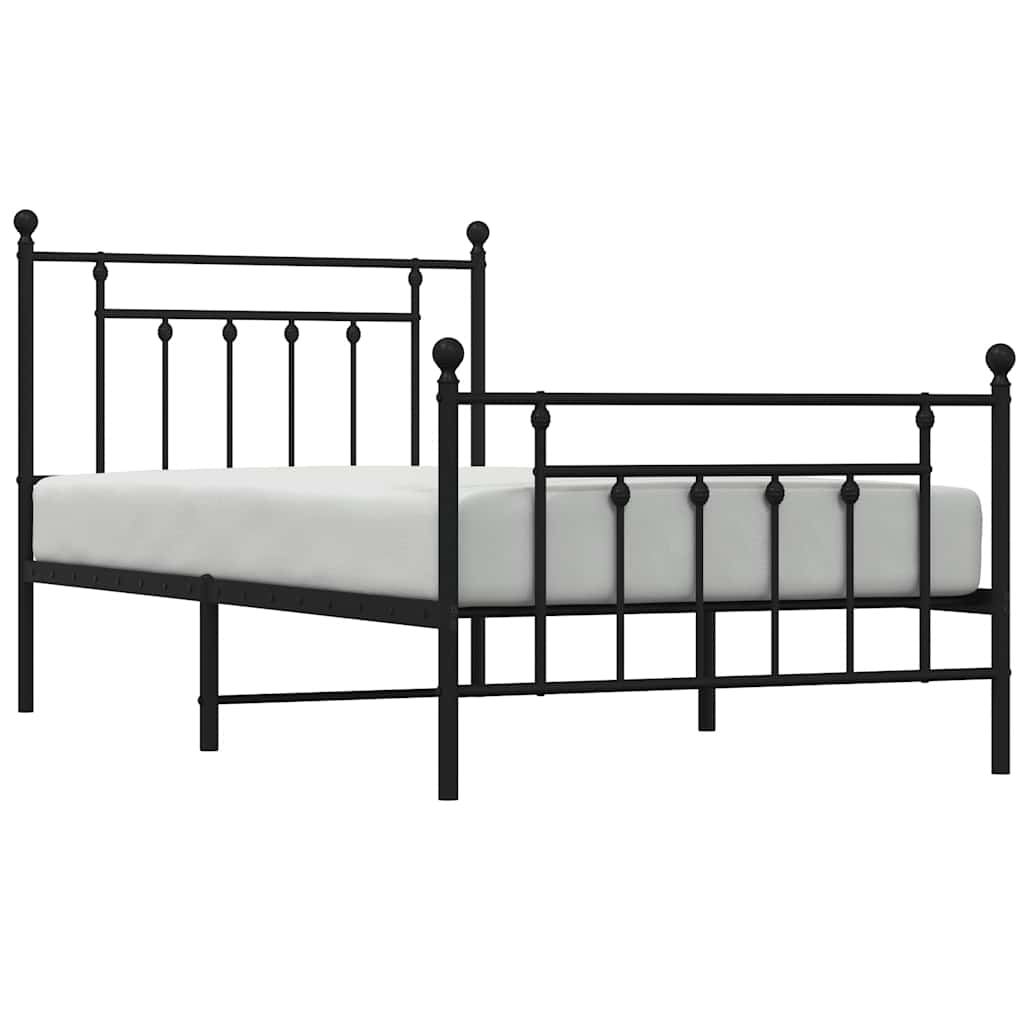 Sengeramme i metall med hode- og fotgavl svart 100x190 cm
