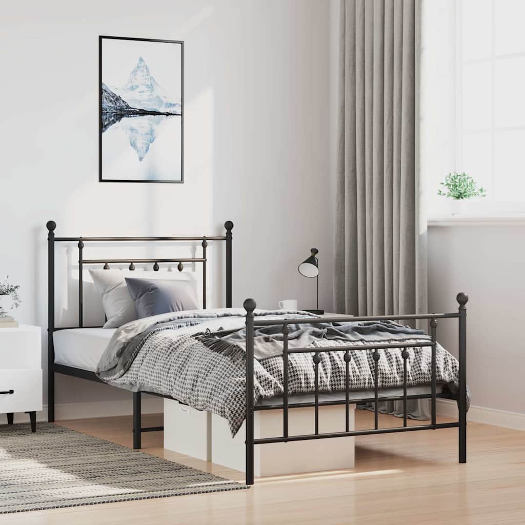 Sengeramme i metall med hode- og fotgavl svart 100x190 cm