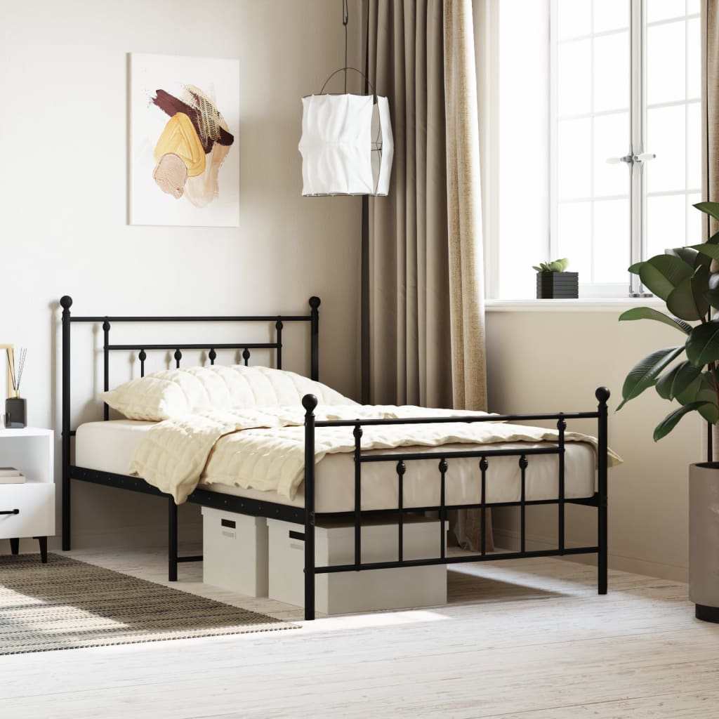 Sengeramme i metall med hode- og fotgavl svart 107x203 cm