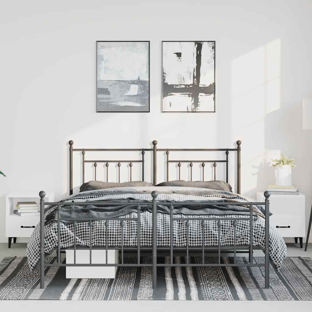 Sengeramme i metall med hode- og fotgavl svart 135x190 cm