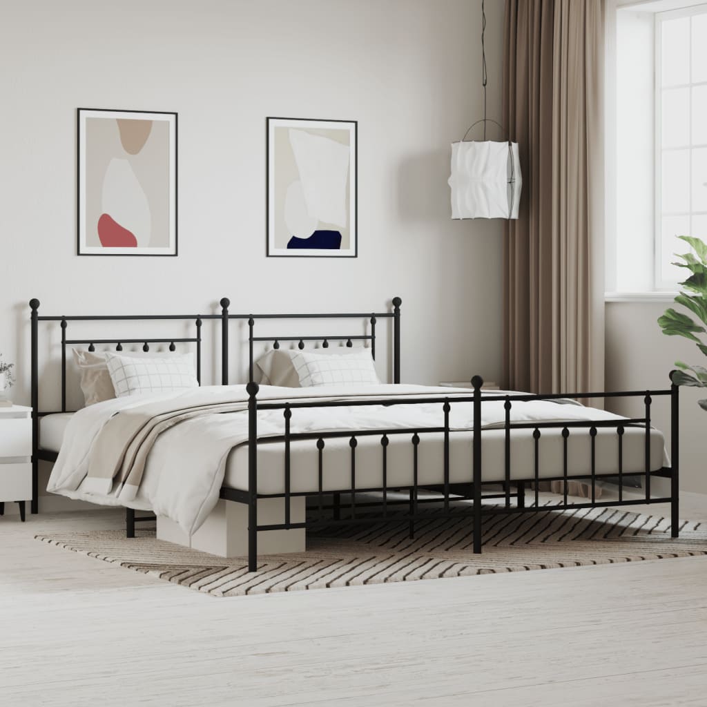 Sengeramme i metall med hode- og fotgavl svart 193x203 cm