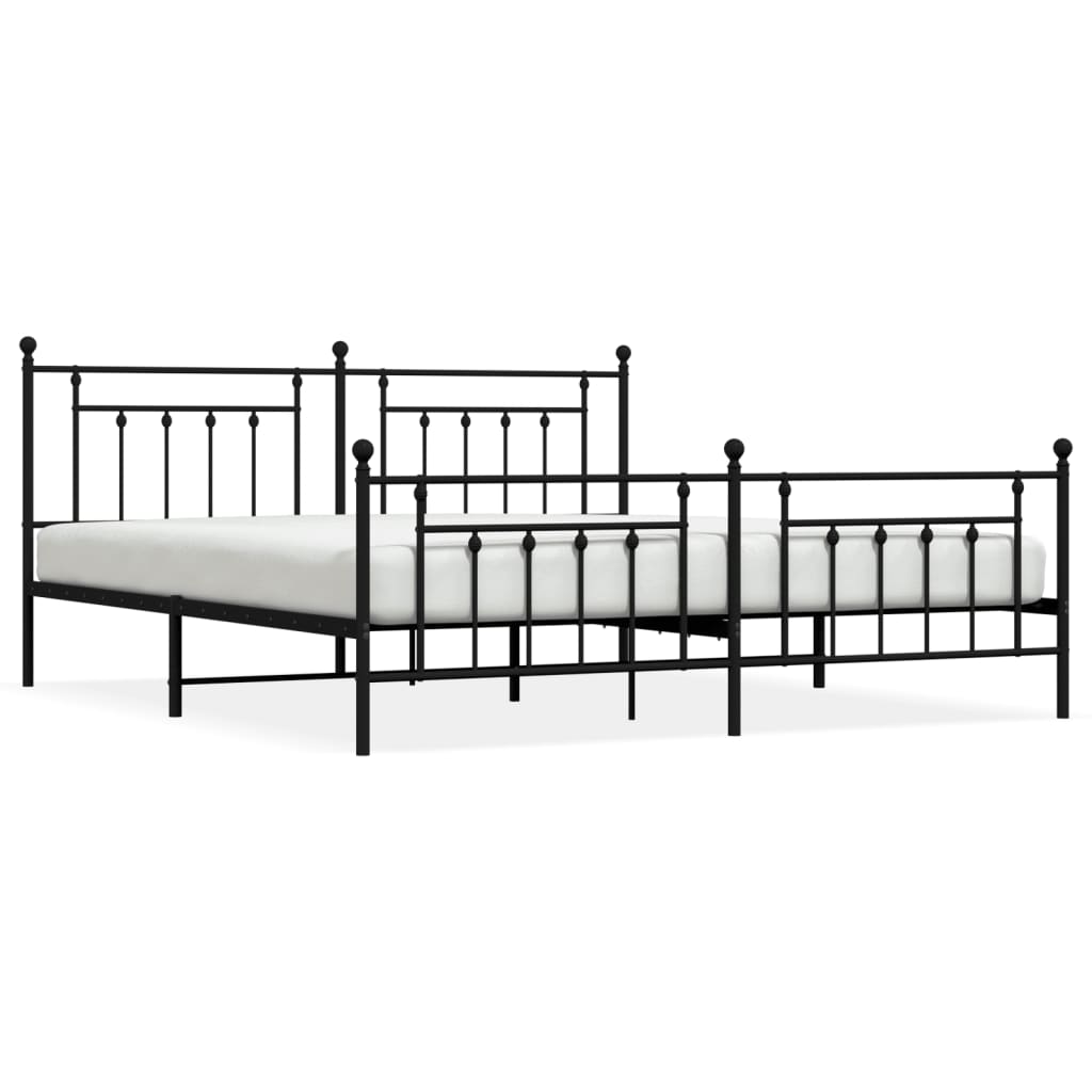 Sengeramme i metall med hode- og fotgavl svart 200x200 cm