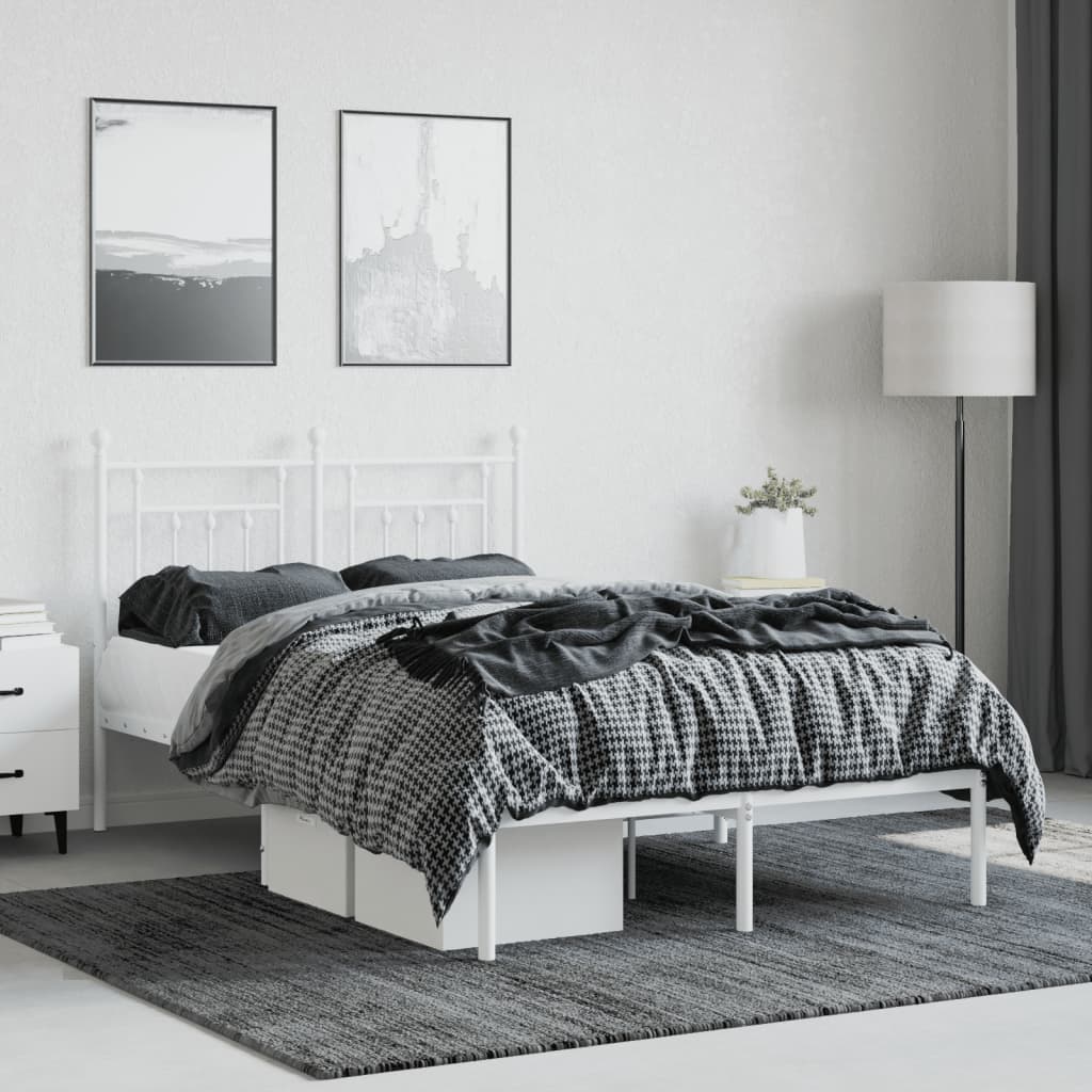 Sengeramme i metall med hodegavl hvit 135x190 cm