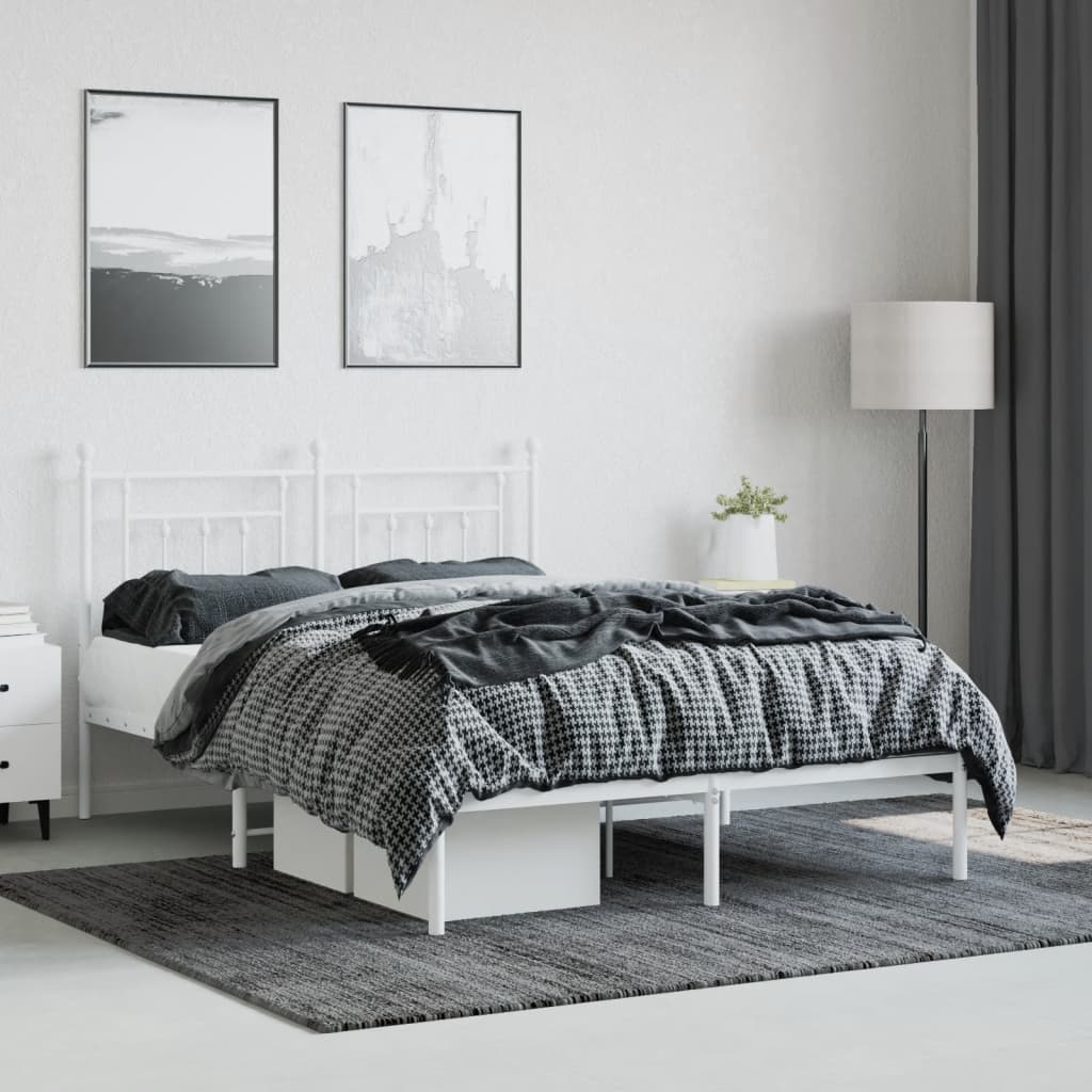 Sengeramme i metall med hodegavl hvit 140x190 cm