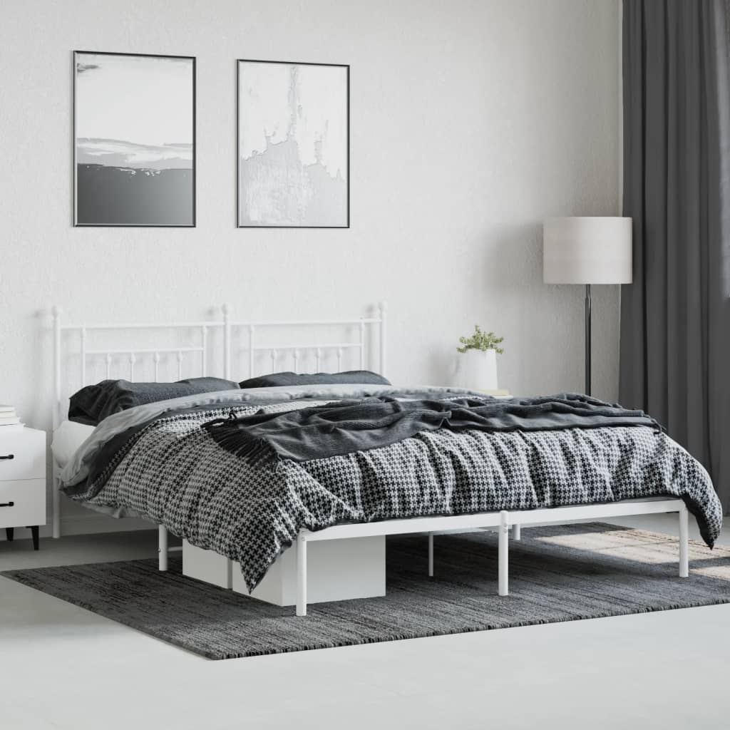 Sengeramme i metall med sengegavl hvit 180x200 cm