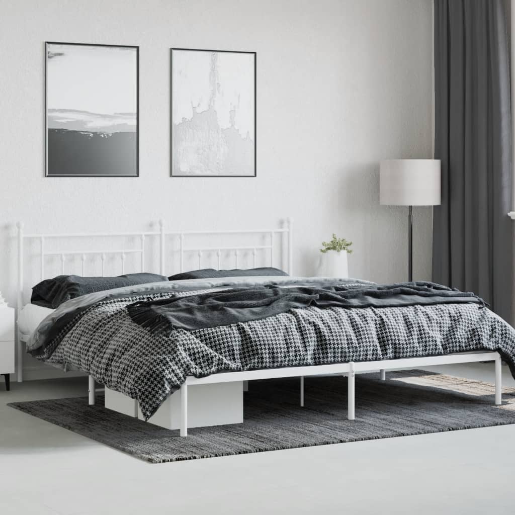 Sengeramme i metall med sengegavl hvit 200x200 cm