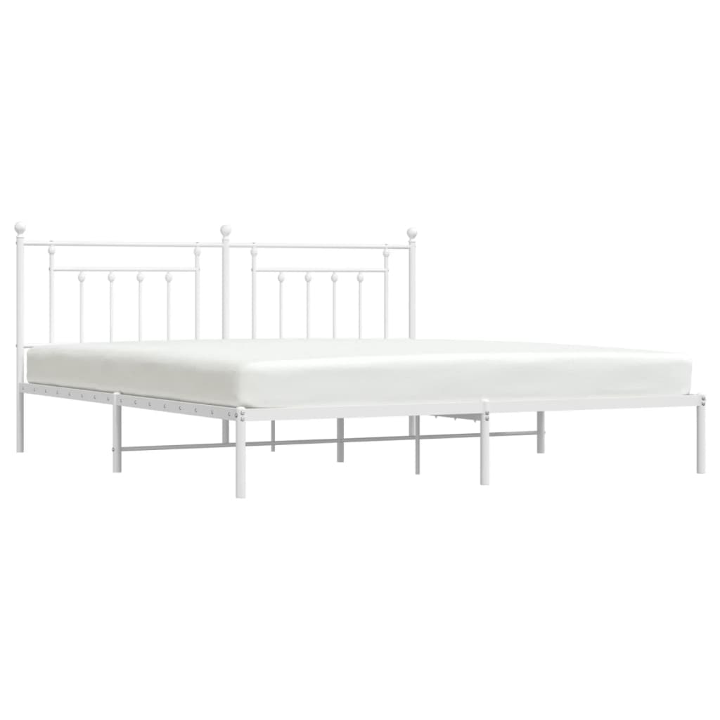 Sengeramme i metall med sengegavl hvit 200x200 cm