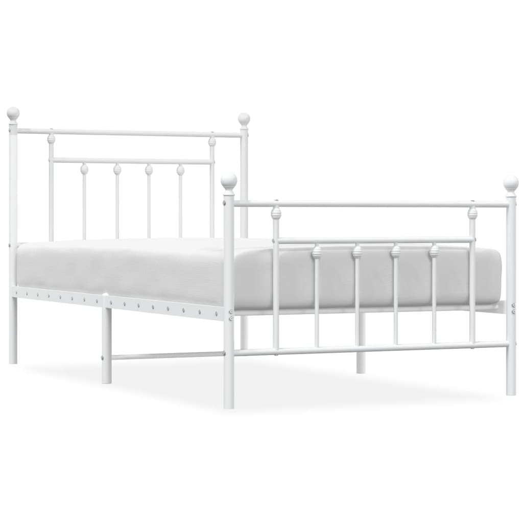 Sengeramme i metall med hode- og fotgavl hvit 100x190 cm