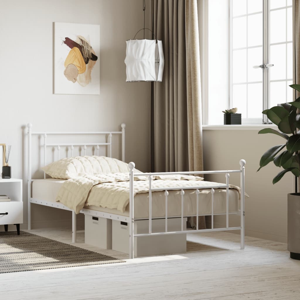 Sengeramme i metall med hode- og fotgavl hvit 100x190 cm