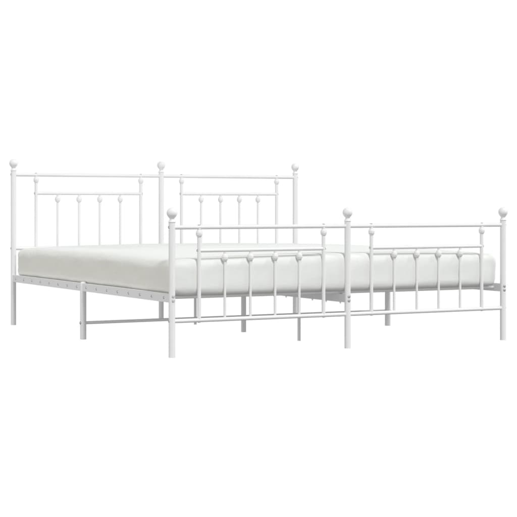 Sengeramme i metall med hode- og fotgavl hvit 193x203 cm