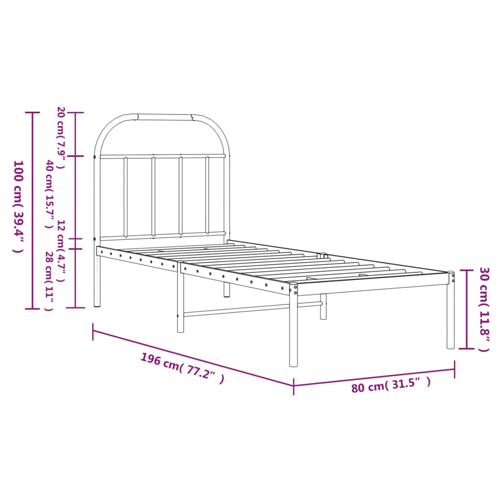 Sengeramme i metall med hodegavl svart 75x190 cm