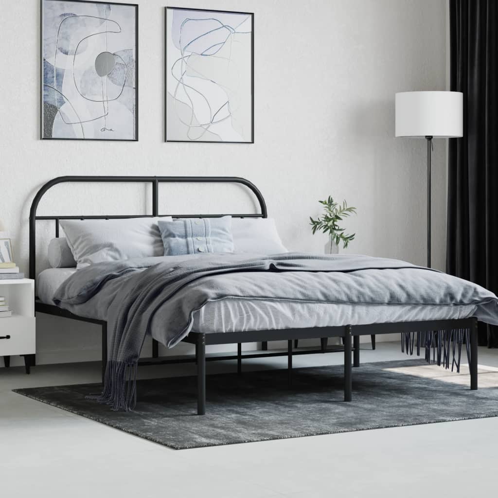 Sengeramme i metall med sengegavl svart 140x200 cm