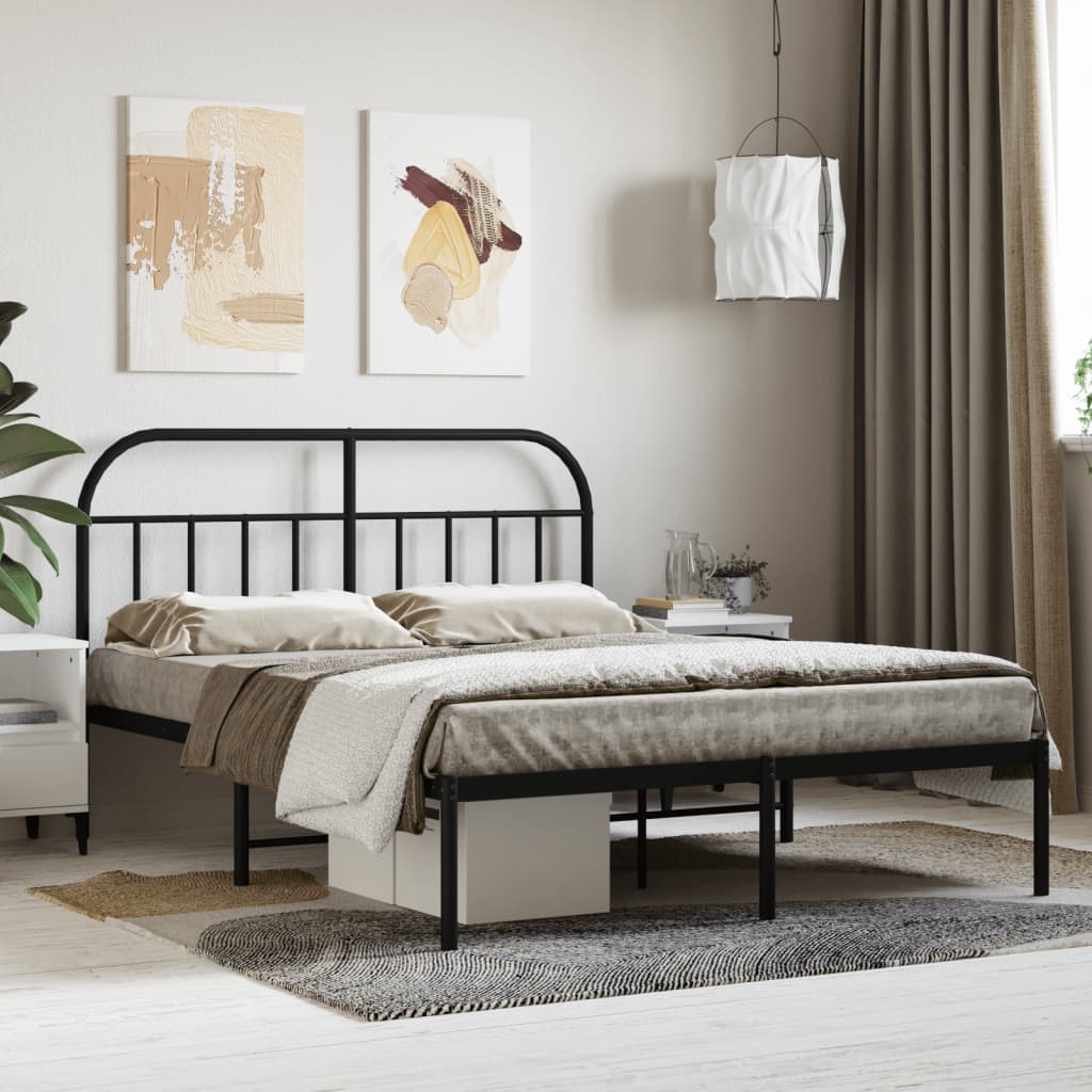 Sengeramme i metall med sengegavl svart 140x200 cm