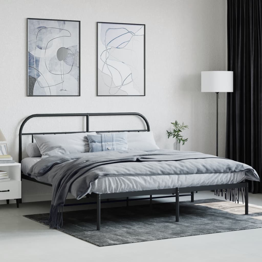 Sengeramme i metall med hodegavl svart 160x200 cm