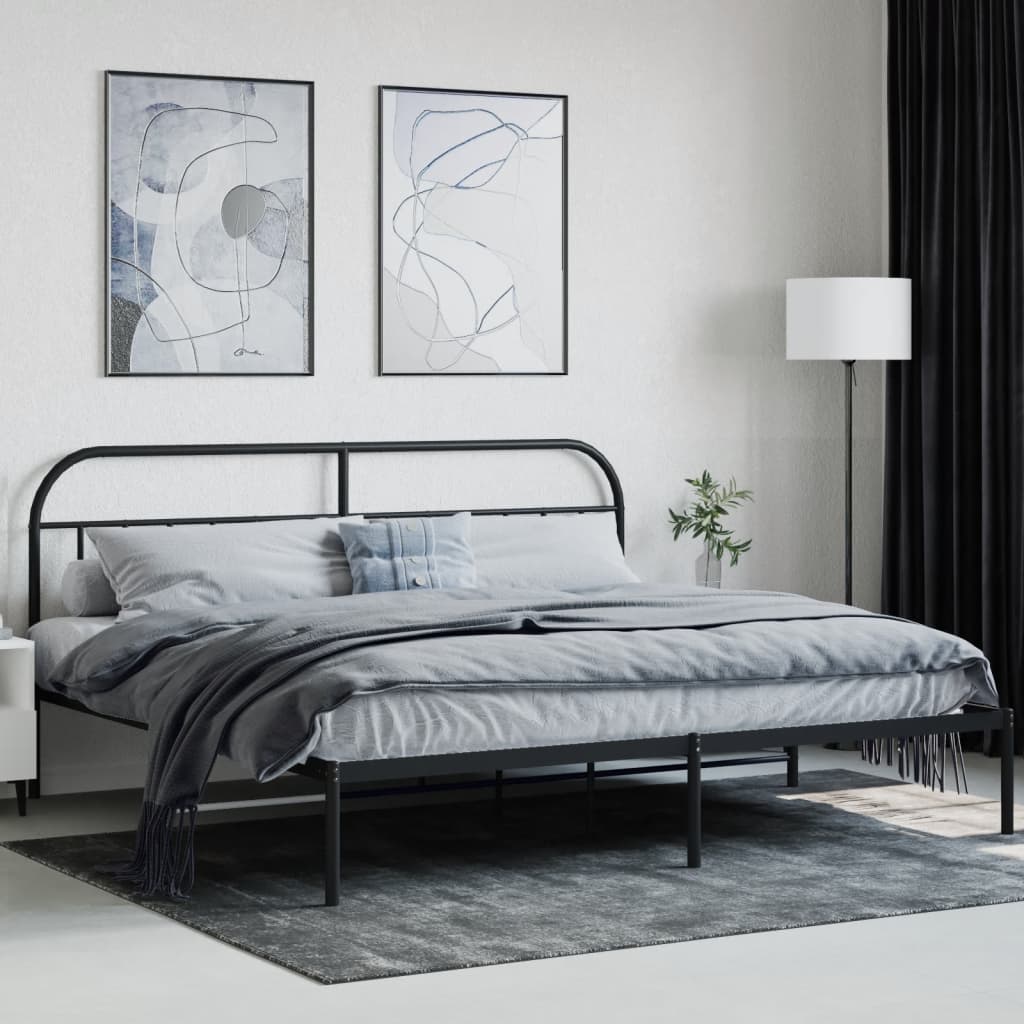 Sengeramme i metall med sengegavl svart 193x203 cm