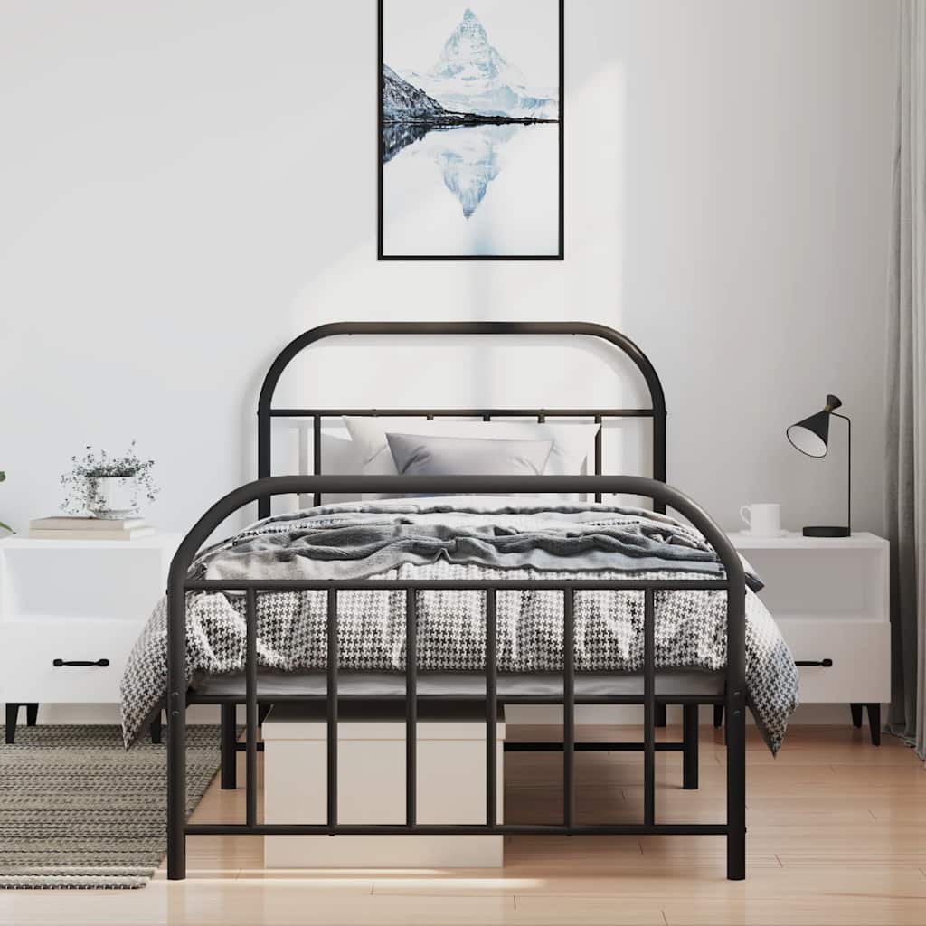 Sengeramme i metall med hode- og fotgavl svart 100x190 cm