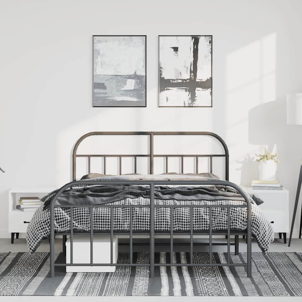 Sengeramme i metall med hode- og fotgavl svart 135x190 cm