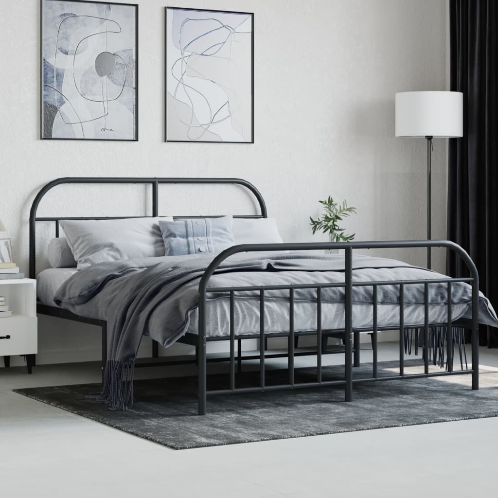 Sengeramme i metall med hode- og fotgavl svart 140x190 cm