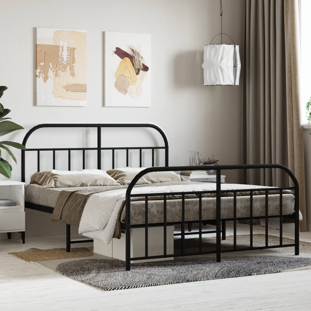 Sengeramme i metall med hode- og fotgavl svart 140x190 cm