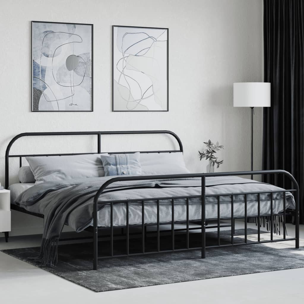 Sengeramme i metall med hode- og fotgavl svart 193x203 cm