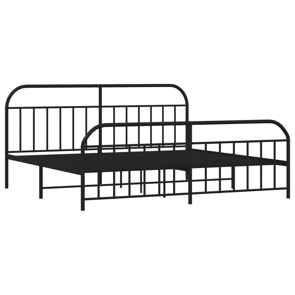 Sengeramme i metall med hode- og fotgavl svart 200x200 cm