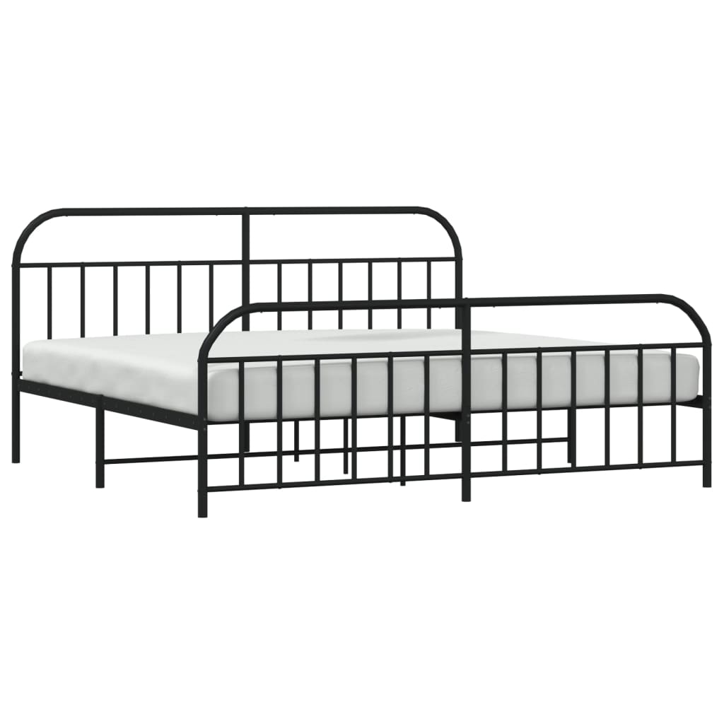 Sengeramme i metall med hode- og fotgavl svart 200x200 cm
