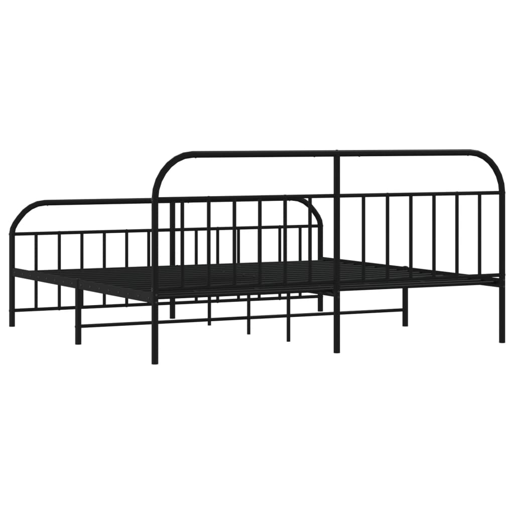 Sengeramme i metall med hode- og fotgavl svart 200x200 cm