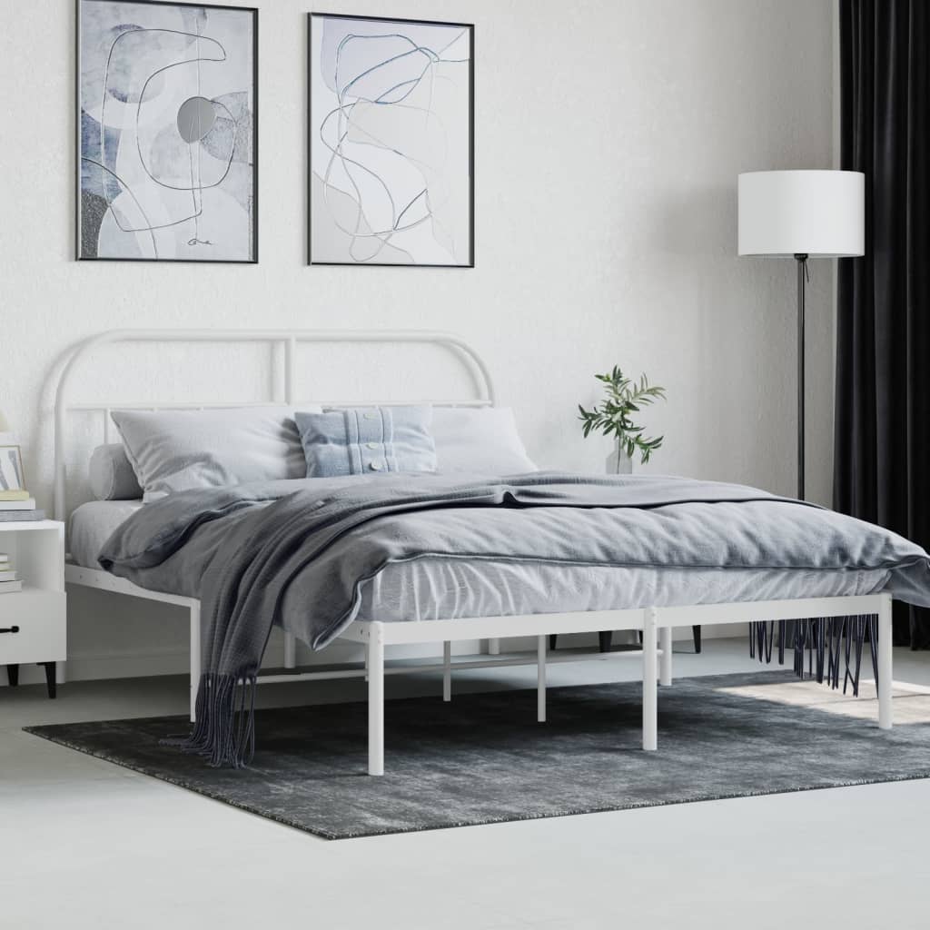 Sengeramme i metall med hodegavl hvit 140x190 cm