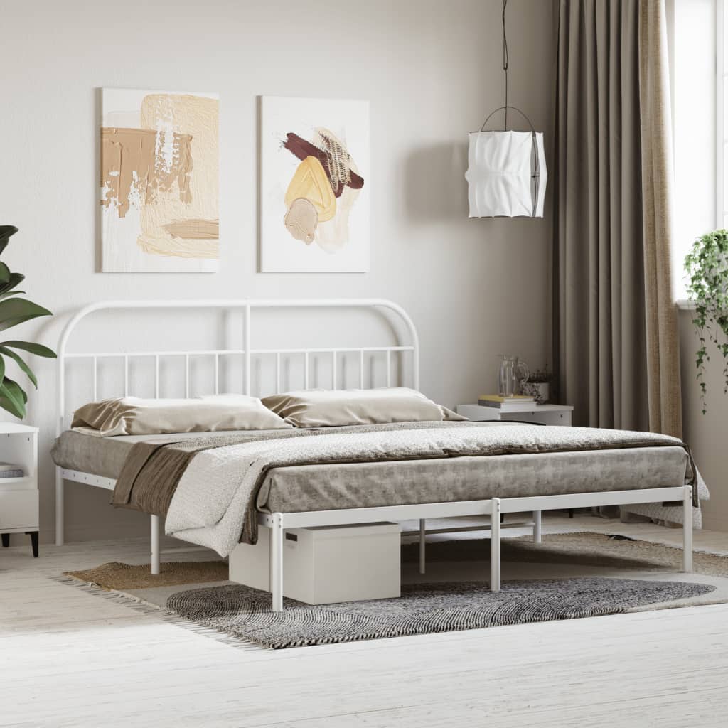 Sengeramme i metall med sengegavl hvit 160x200 cm