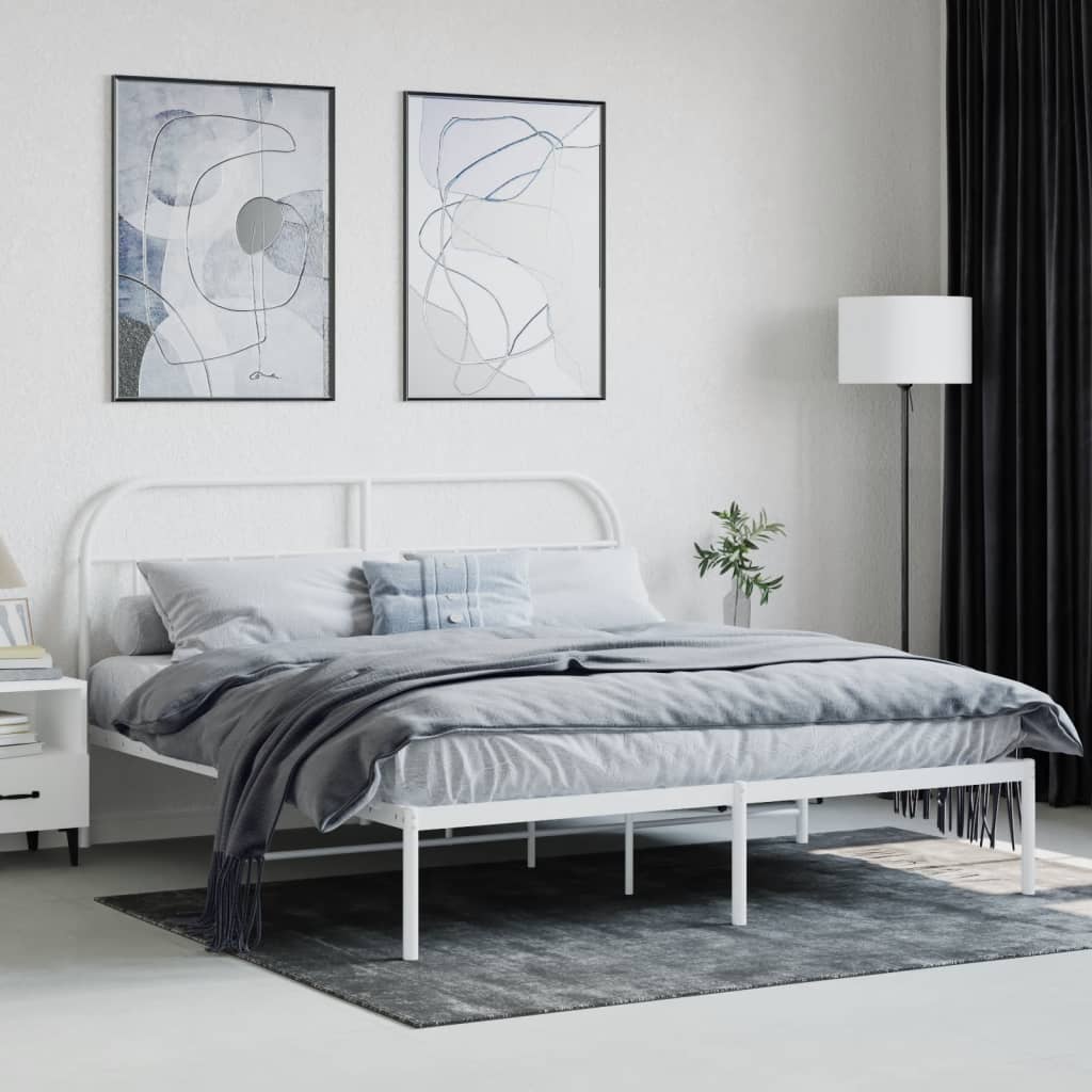 Sengeramme i metall med hodegavl hvit 183x213 cm