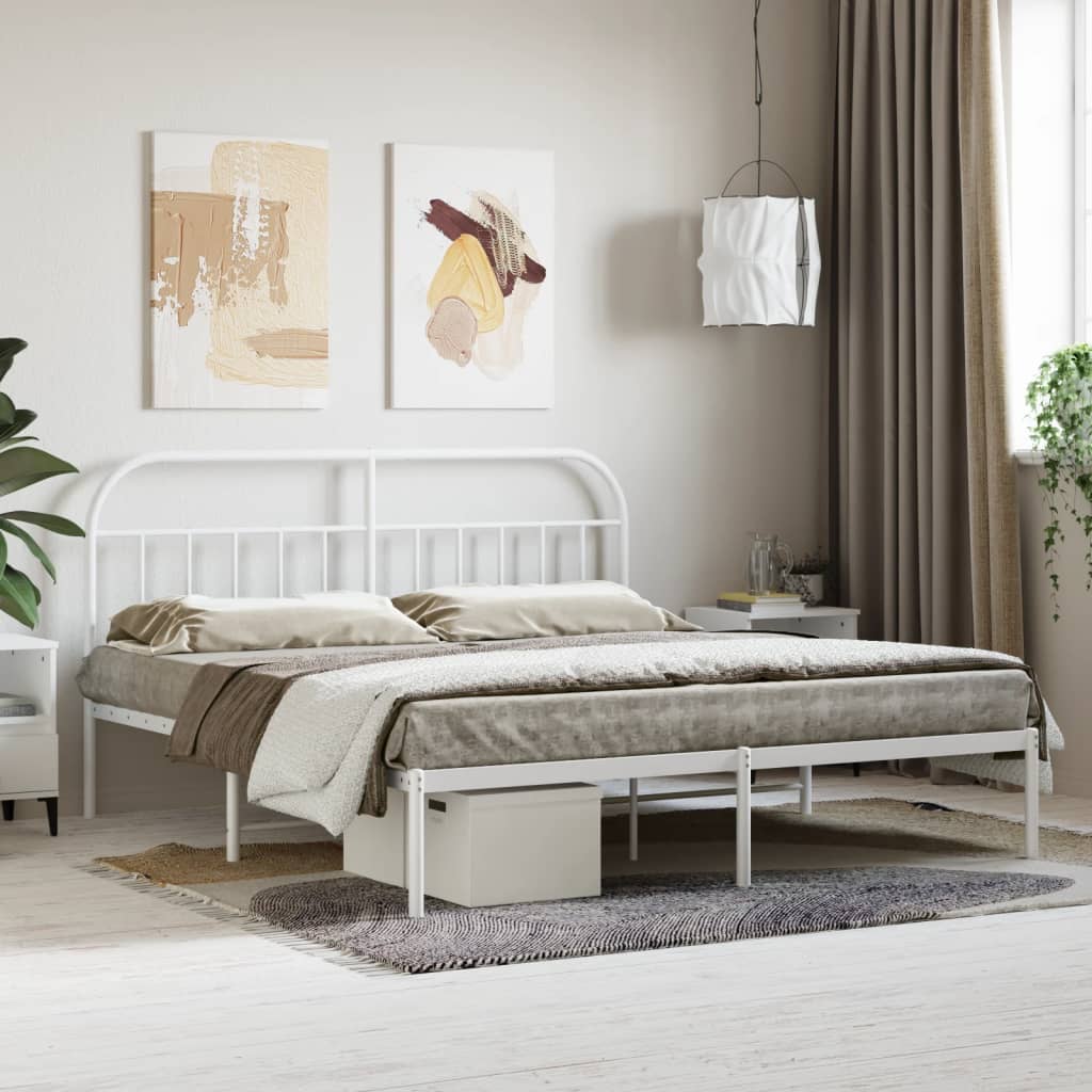 Sengeramme i metall med hodegavl hvit 183x213 cm