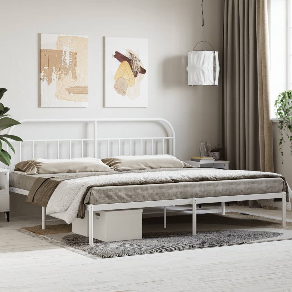 Sengeramme i metall med hodegavl hvit 193x203 cm