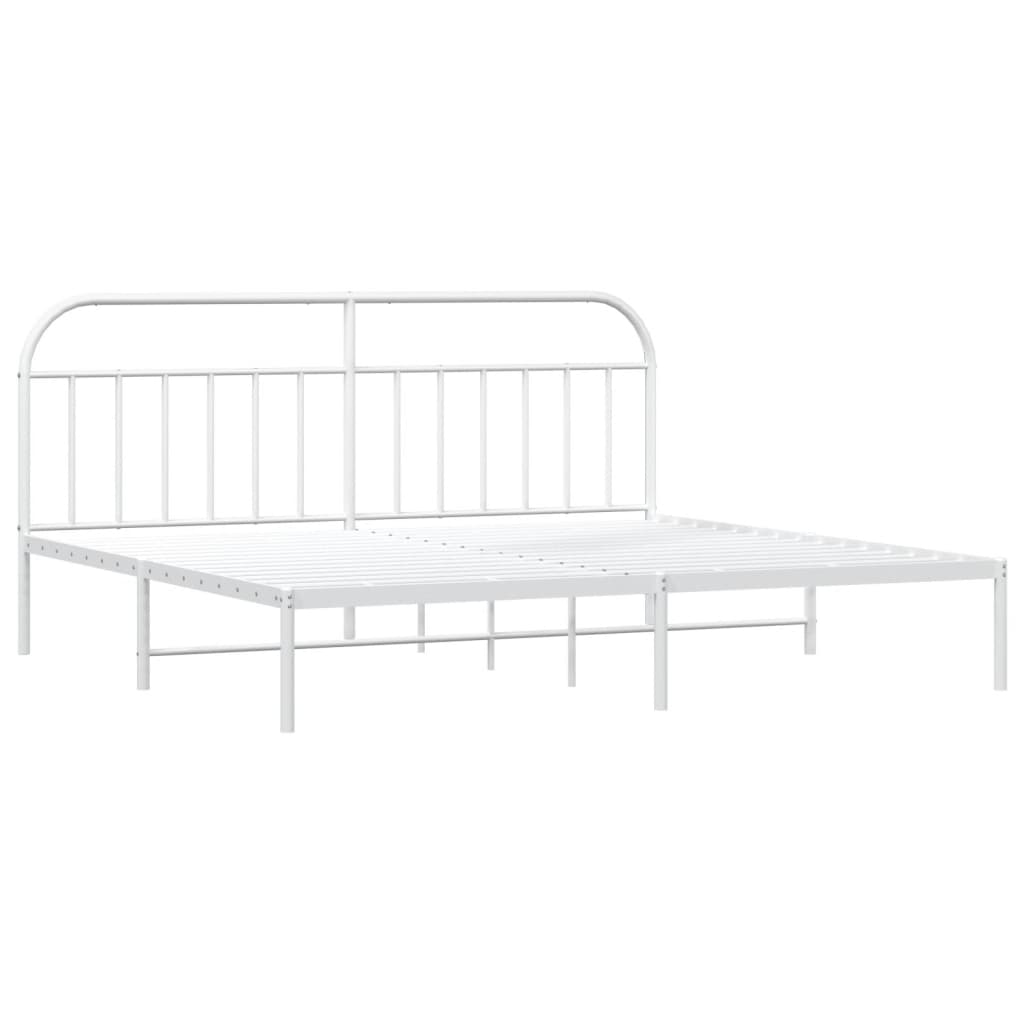 Sengeramme i metall med sengegavl hvit 200x200 cm