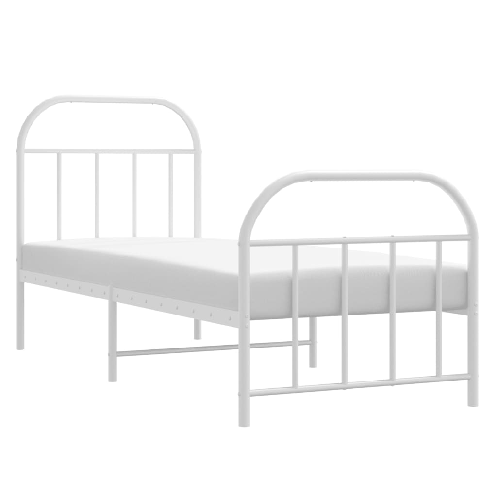 Sengeramme i metall med hode- og fotgavl hvit 75x190 cm