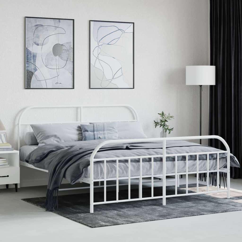 Sengeramme i metall med hode- og fotgavl hvit 160x200 cm