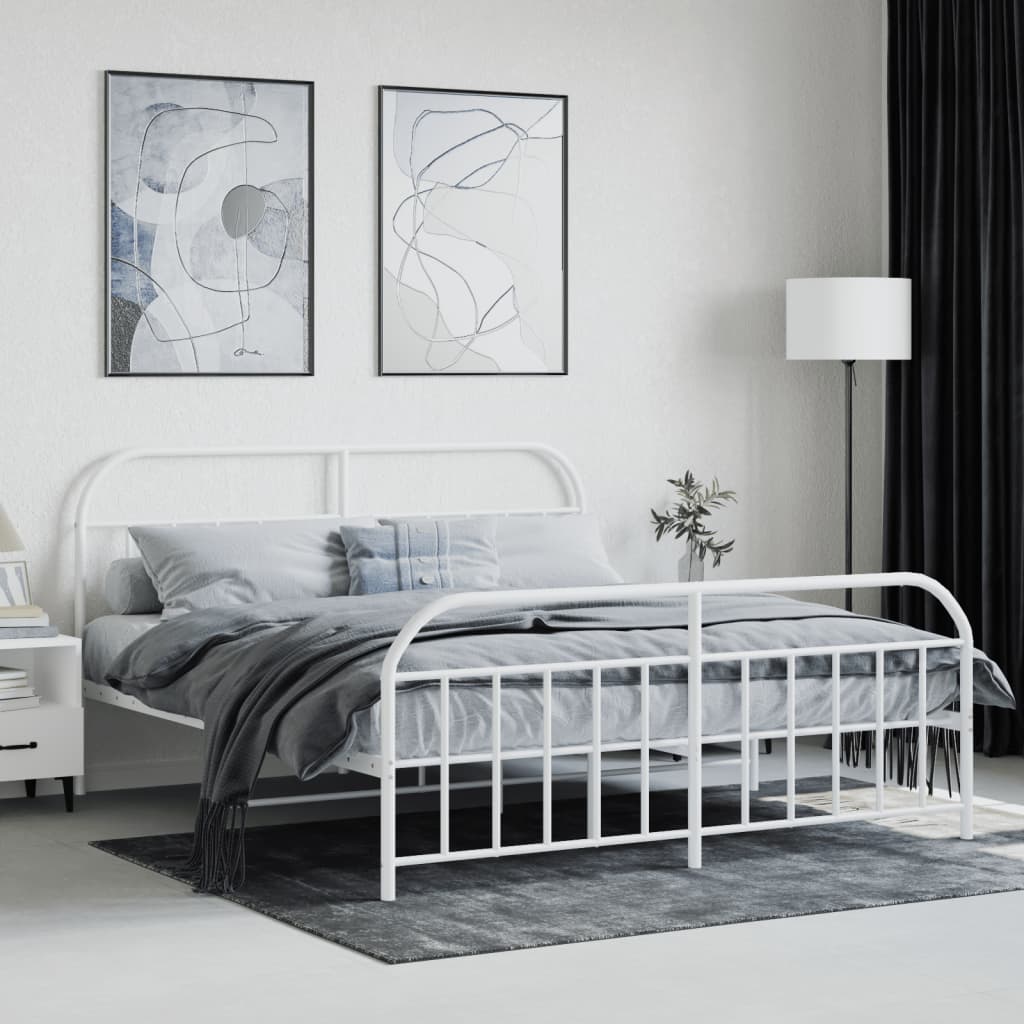 Sengeramme i metall med hode- og fotgavl hvit 180x200 cm