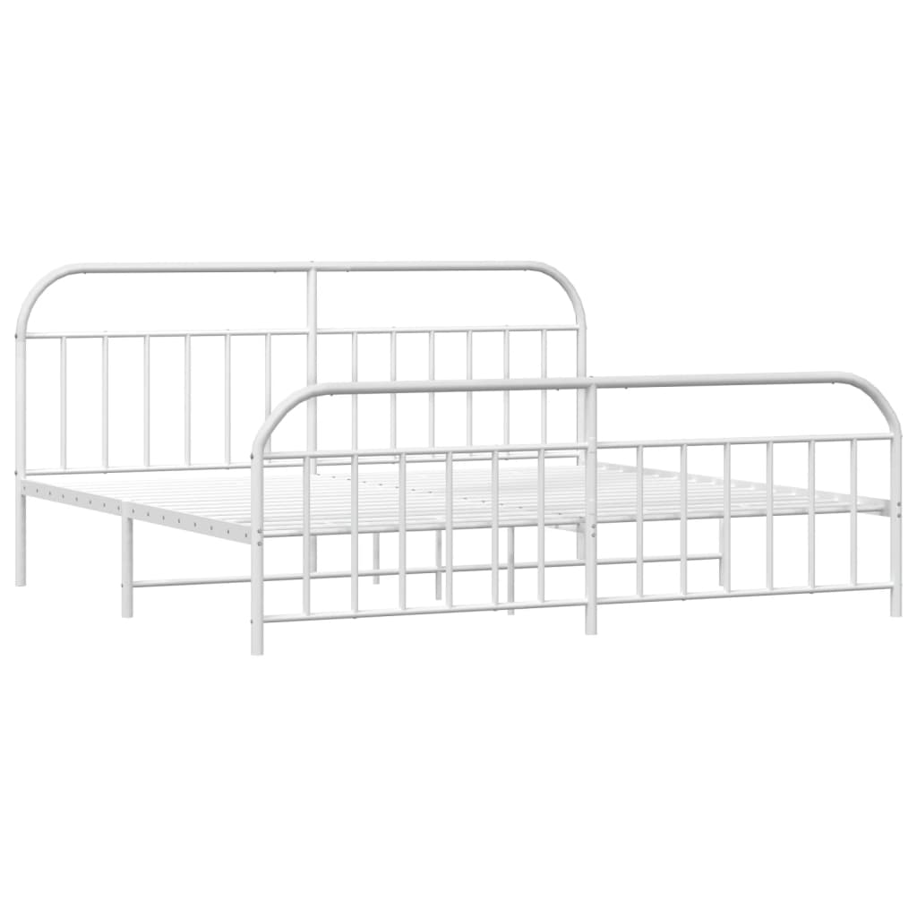Sengeramme i metall med hode- og fotgavl hvit 193x203 cm