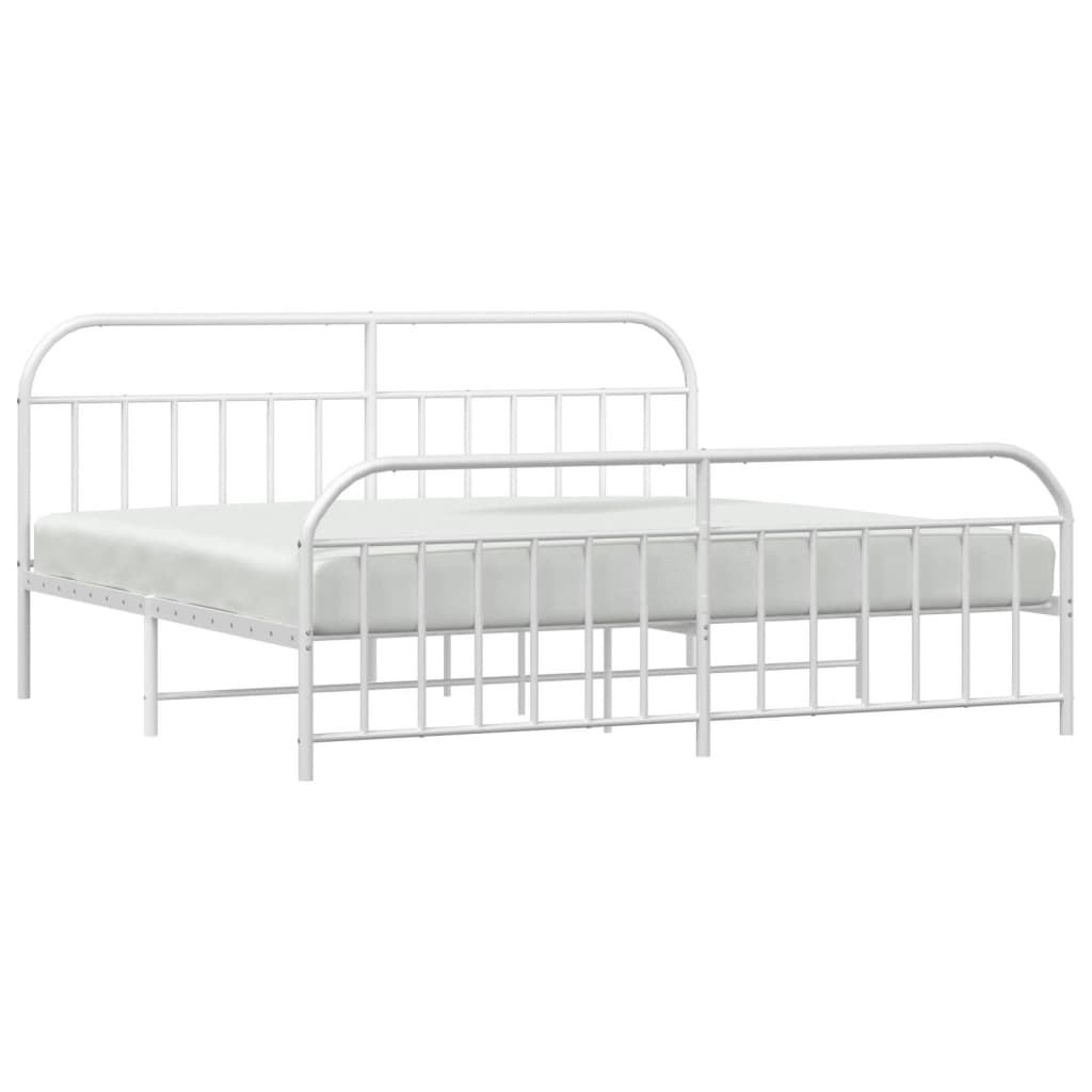 Sengeramme i metall med hode- og fotgavl hvit 193x203 cm