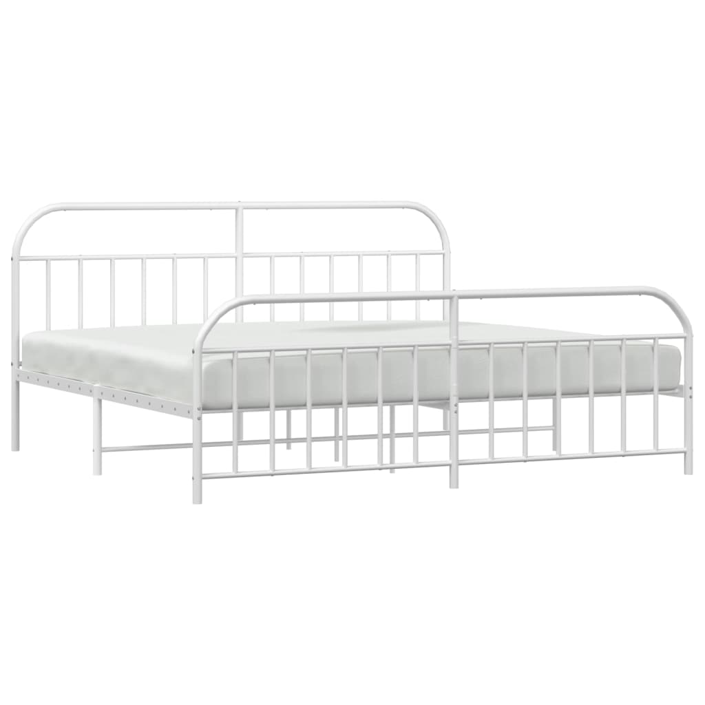 Sengeramme i metall med hode- og fotgavl hvit 200x200 cm