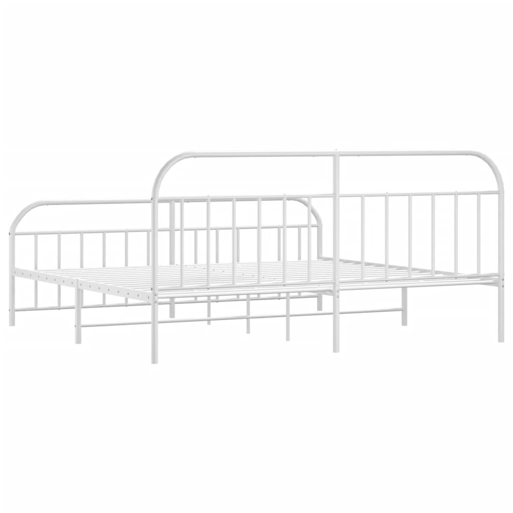 Sengeramme i metall med hode- og fotgavl hvit 200x200 cm